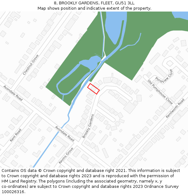 8, BROOKLY GARDENS, FLEET, GU51 3LL: Location map and indicative extent of plot