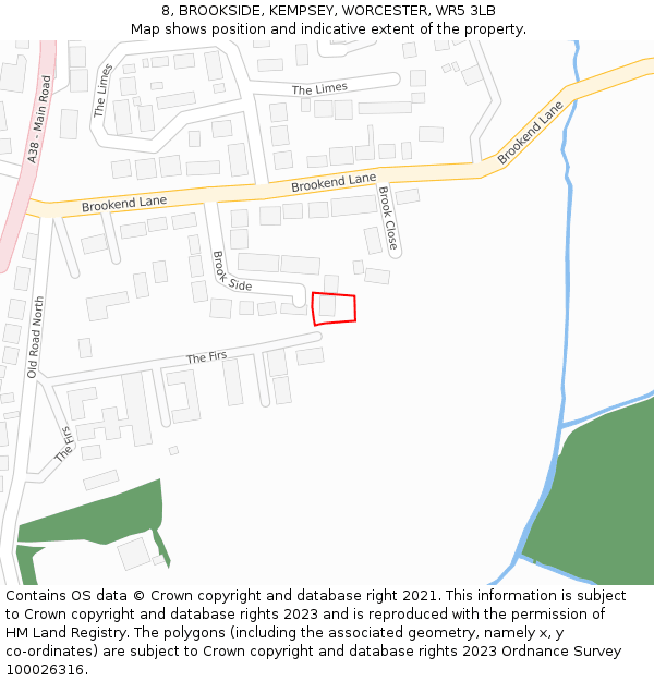 8, BROOKSIDE, KEMPSEY, WORCESTER, WR5 3LB: Location map and indicative extent of plot