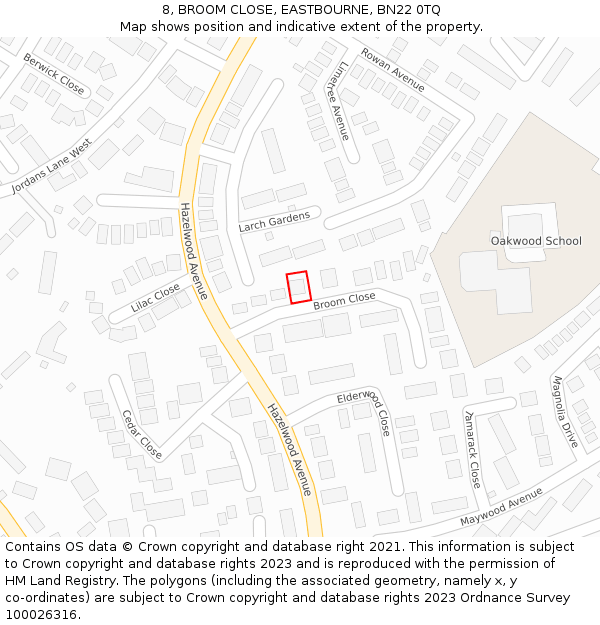 8, BROOM CLOSE, EASTBOURNE, BN22 0TQ: Location map and indicative extent of plot