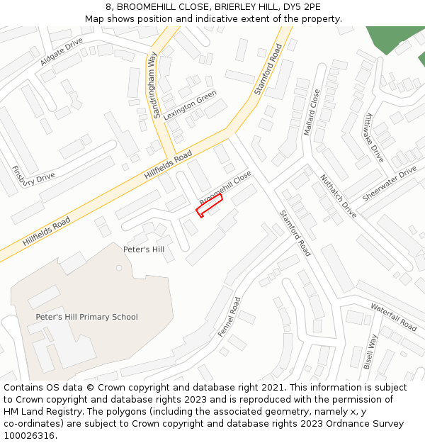 8, BROOMEHILL CLOSE, BRIERLEY HILL, DY5 2PE: Location map and indicative extent of plot