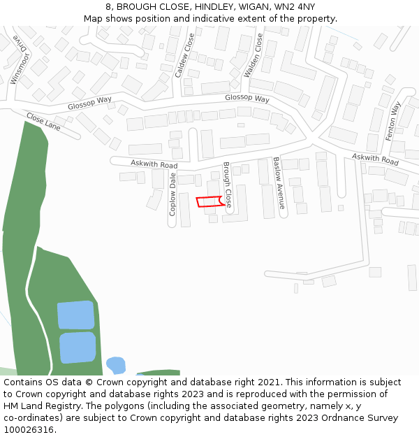 8, BROUGH CLOSE, HINDLEY, WIGAN, WN2 4NY: Location map and indicative extent of plot