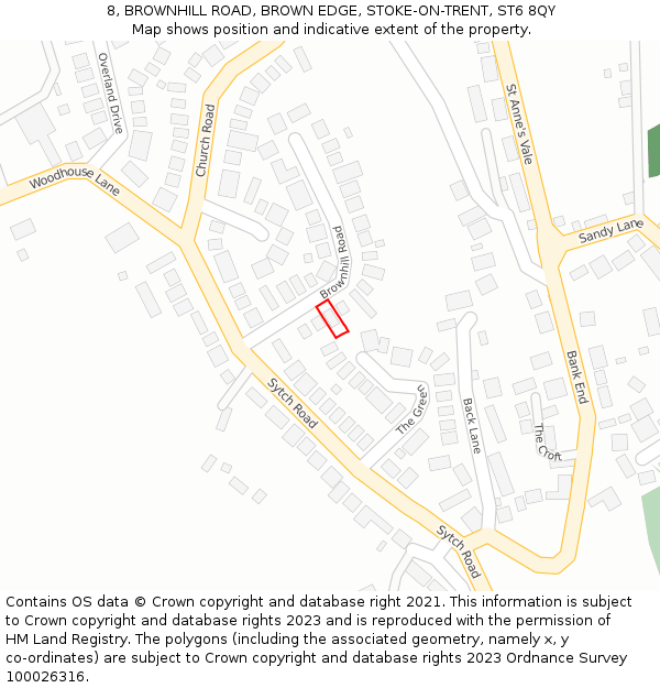 8, BROWNHILL ROAD, BROWN EDGE, STOKE-ON-TRENT, ST6 8QY: Location map and indicative extent of plot