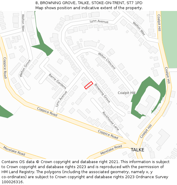8, BROWNING GROVE, TALKE, STOKE-ON-TRENT, ST7 1PD: Location map and indicative extent of plot