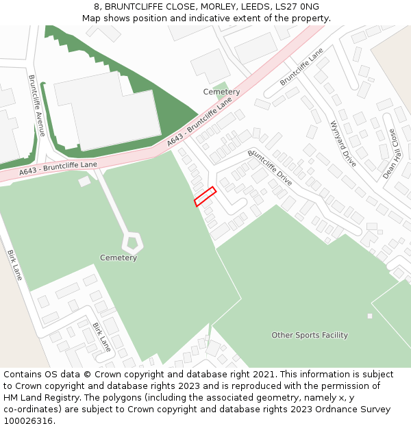 8, BRUNTCLIFFE CLOSE, MORLEY, LEEDS, LS27 0NG: Location map and indicative extent of plot