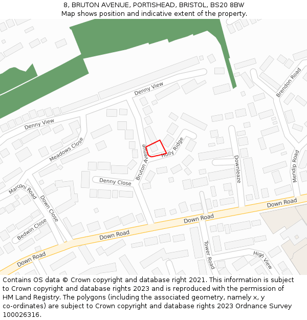 8, BRUTON AVENUE, PORTISHEAD, BRISTOL, BS20 8BW: Location map and indicative extent of plot