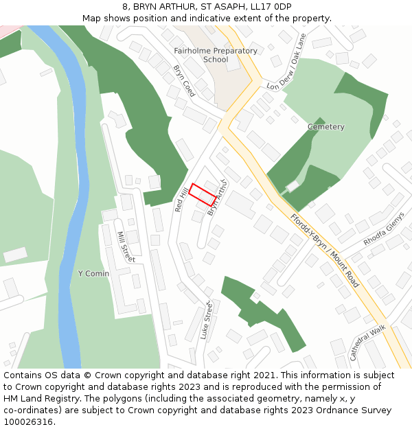 8, BRYN ARTHUR, ST ASAPH, LL17 0DP: Location map and indicative extent of plot