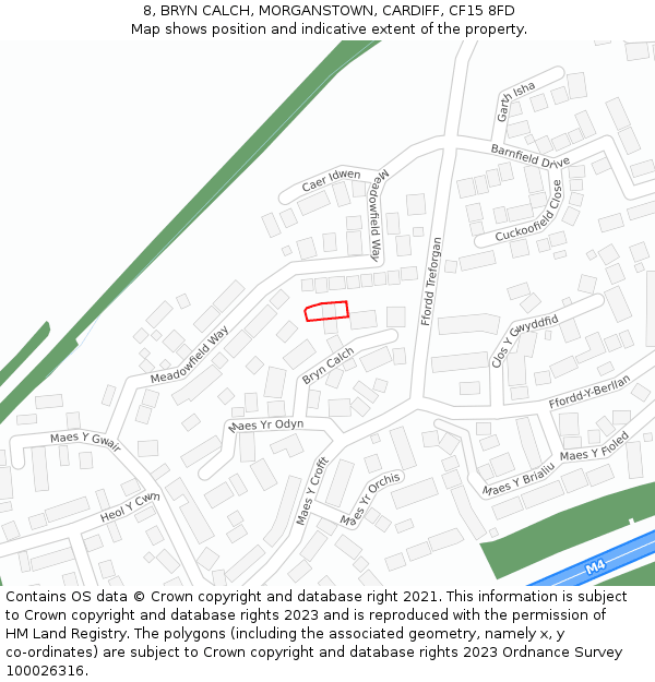 8, BRYN CALCH, MORGANSTOWN, CARDIFF, CF15 8FD: Location map and indicative extent of plot