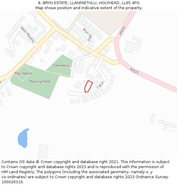 8, BRYN ESTATE, LLANFAETHLU, HOLYHEAD, LL65 4PG: Location map and indicative extent of plot