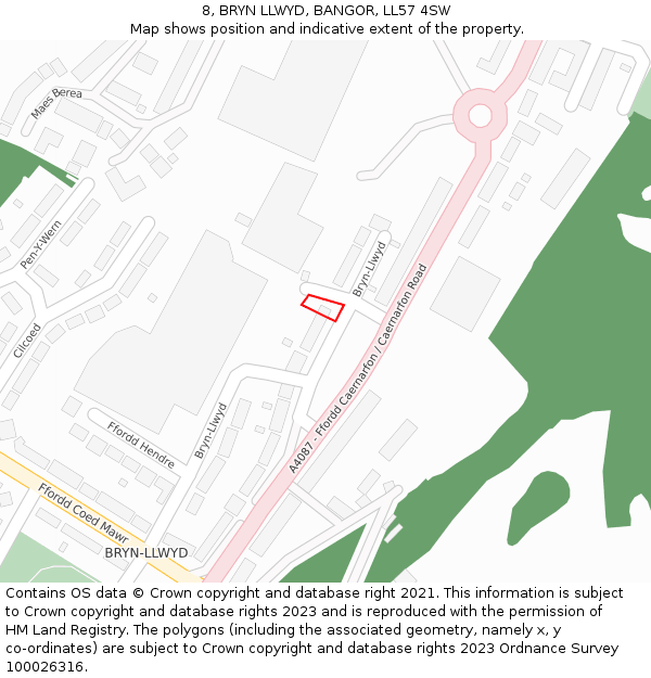 8, BRYN LLWYD, BANGOR, LL57 4SW: Location map and indicative extent of plot