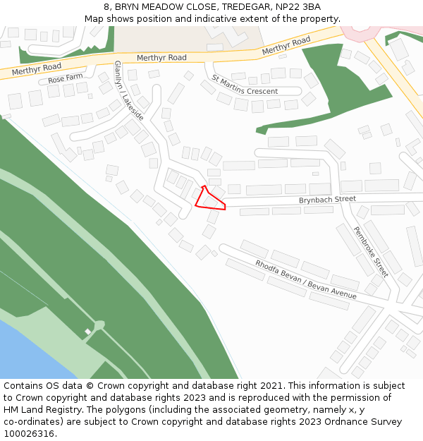 8, BRYN MEADOW CLOSE, TREDEGAR, NP22 3BA: Location map and indicative extent of plot