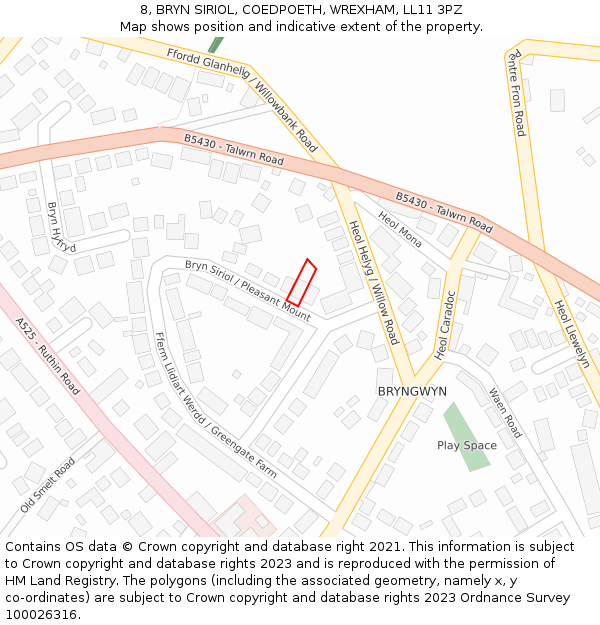 8, BRYN SIRIOL, COEDPOETH, WREXHAM, LL11 3PZ: Location map and indicative extent of plot