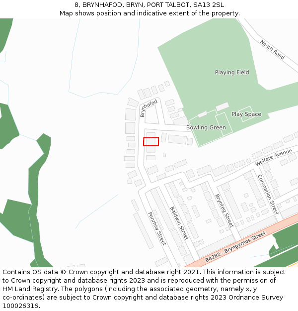 8, BRYNHAFOD, BRYN, PORT TALBOT, SA13 2SL: Location map and indicative extent of plot
