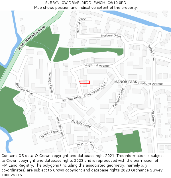 8, BRYNLOW DRIVE, MIDDLEWICH, CW10 0PD: Location map and indicative extent of plot