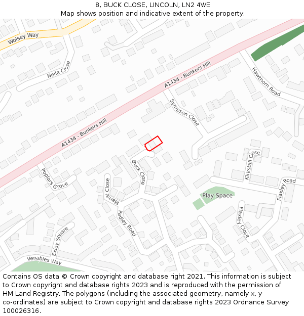 8, BUCK CLOSE, LINCOLN, LN2 4WE: Location map and indicative extent of plot