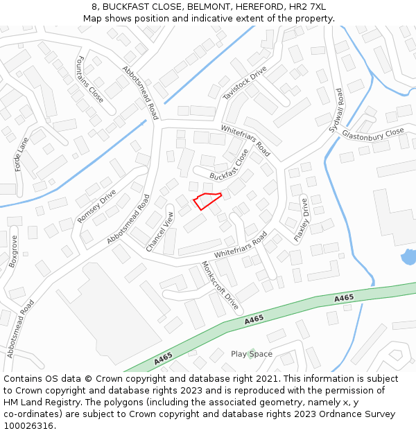 8, BUCKFAST CLOSE, BELMONT, HEREFORD, HR2 7XL: Location map and indicative extent of plot