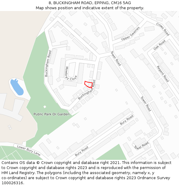 8, BUCKINGHAM ROAD, EPPING, CM16 5AG: Location map and indicative extent of plot