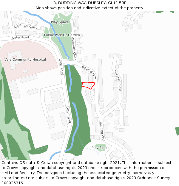 8, BUDDING WAY, DURSLEY, GL11 5BE: Location map and indicative extent of plot
