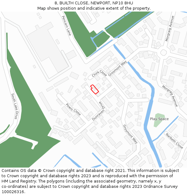 8, BUILTH CLOSE, NEWPORT, NP10 8HU: Location map and indicative extent of plot