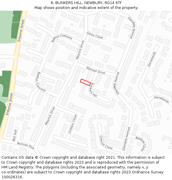 8, BUNKERS HILL, NEWBURY, RG14 6TF: Location map and indicative extent of plot