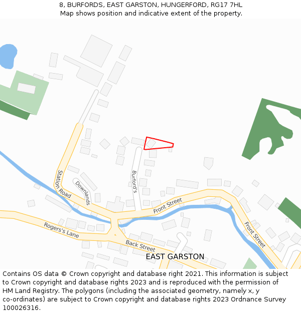 8, BURFORDS, EAST GARSTON, HUNGERFORD, RG17 7HL: Location map and indicative extent of plot