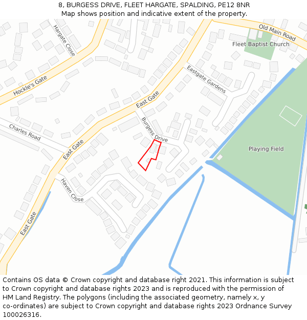8, BURGESS DRIVE, FLEET HARGATE, SPALDING, PE12 8NR: Location map and indicative extent of plot