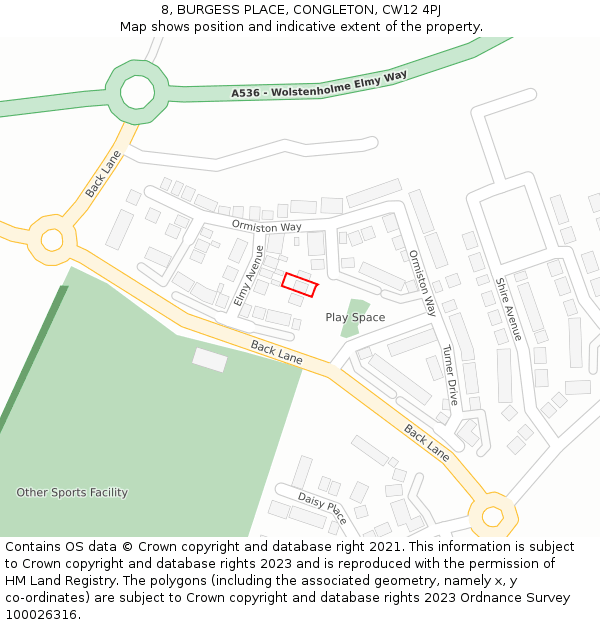 8, BURGESS PLACE, CONGLETON, CW12 4PJ: Location map and indicative extent of plot