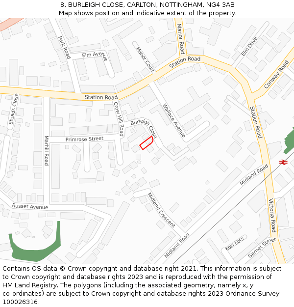 8, BURLEIGH CLOSE, CARLTON, NOTTINGHAM, NG4 3AB: Location map and indicative extent of plot