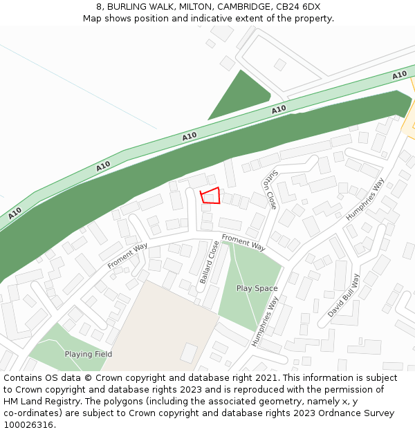 8, BURLING WALK, MILTON, CAMBRIDGE, CB24 6DX: Location map and indicative extent of plot