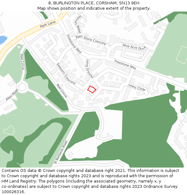 8, BURLINGTON PLACE, CORSHAM, SN13 9EH: Location map and indicative extent of plot