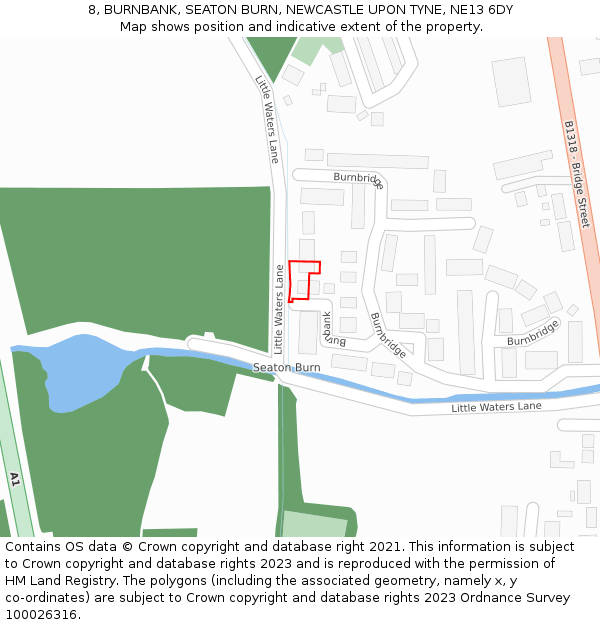 8, BURNBANK, SEATON BURN, NEWCASTLE UPON TYNE, NE13 6DY: Location map and indicative extent of plot