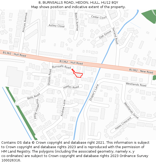 8, BURNSALLS ROAD, HEDON, HULL, HU12 8QY: Location map and indicative extent of plot