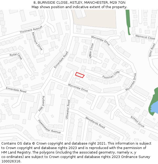 8, BURNSIDE CLOSE, ASTLEY, MANCHESTER, M29 7GN: Location map and indicative extent of plot