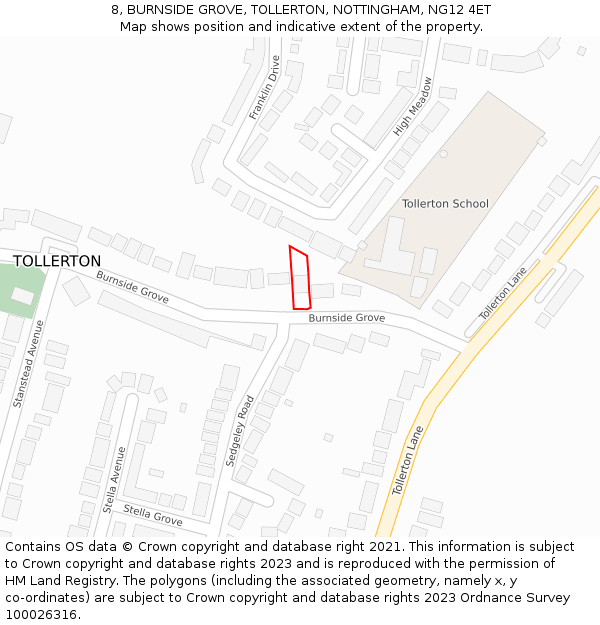 8, BURNSIDE GROVE, TOLLERTON, NOTTINGHAM, NG12 4ET: Location map and indicative extent of plot