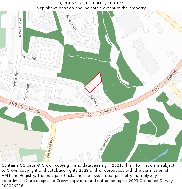 8, BURNSIDE, PETERLEE, SR8 1BX: Location map and indicative extent of plot