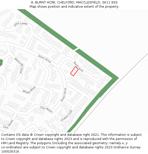 8, BURNT ACRE, CHELFORD, MACCLESFIELD, SK11 9SS: Location map and indicative extent of plot