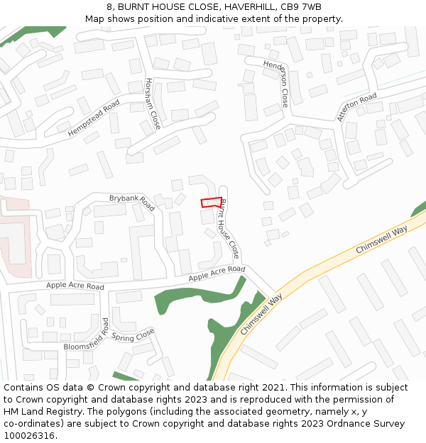 8, BURNT HOUSE CLOSE, HAVERHILL, CB9 7WB: Location map and indicative extent of plot