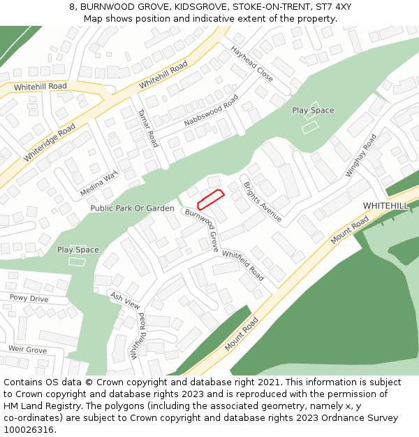 8, BURNWOOD GROVE, KIDSGROVE, STOKE-ON-TRENT, ST7 4XY: Location map and indicative extent of plot