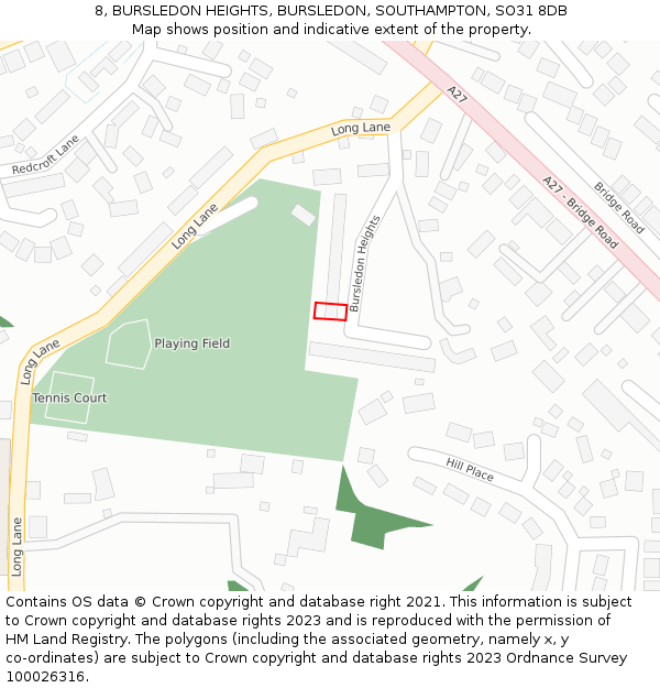 8, BURSLEDON HEIGHTS, BURSLEDON, SOUTHAMPTON, SO31 8DB: Location map and indicative extent of plot
