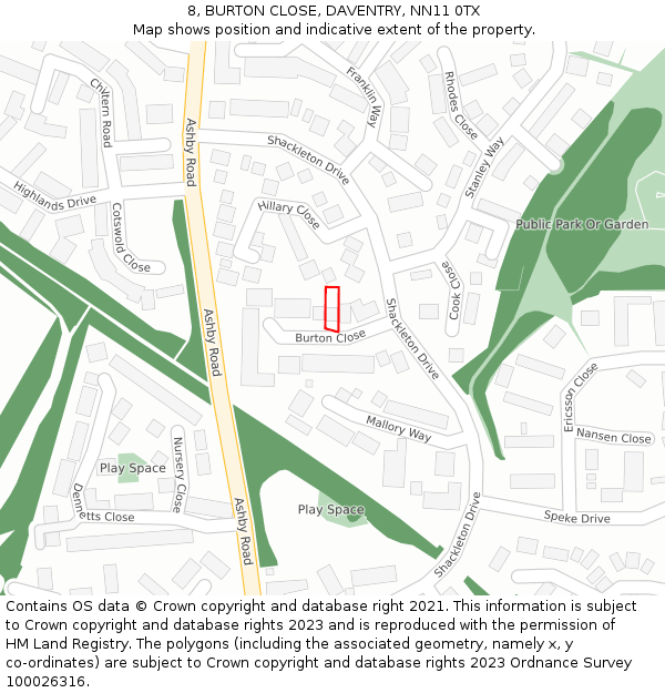 8, BURTON CLOSE, DAVENTRY, NN11 0TX: Location map and indicative extent of plot