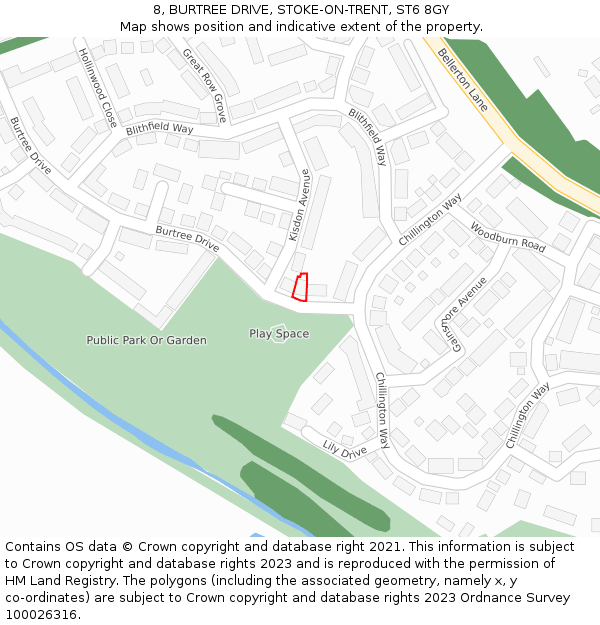 8, BURTREE DRIVE, STOKE-ON-TRENT, ST6 8GY: Location map and indicative extent of plot