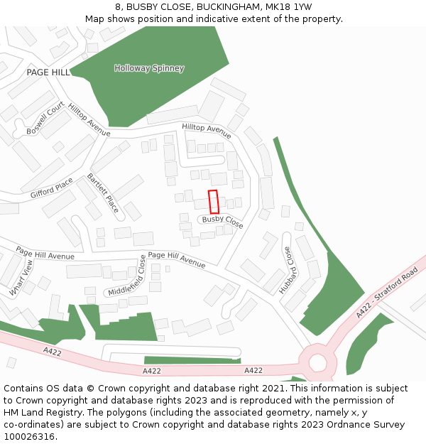 8, BUSBY CLOSE, BUCKINGHAM, MK18 1YW: Location map and indicative extent of plot