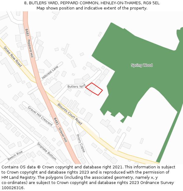 8, BUTLERS YARD, PEPPARD COMMON, HENLEY-ON-THAMES, RG9 5EL: Location map and indicative extent of plot