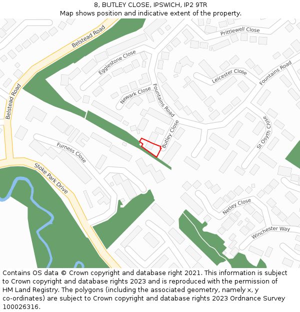 8, BUTLEY CLOSE, IPSWICH, IP2 9TR: Location map and indicative extent of plot