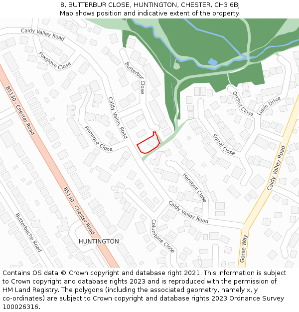 8, BUTTERBUR CLOSE, HUNTINGTON, CHESTER, CH3 6BJ: Location map and indicative extent of plot