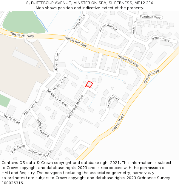 8, BUTTERCUP AVENUE, MINSTER ON SEA, SHEERNESS, ME12 3FX: Location map and indicative extent of plot