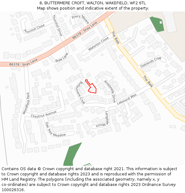 8, BUTTERMERE CROFT, WALTON, WAKEFIELD, WF2 6TL: Location map and indicative extent of plot