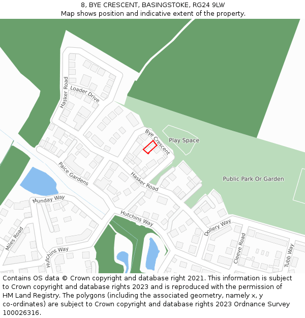 8, BYE CRESCENT, BASINGSTOKE, RG24 9LW: Location map and indicative extent of plot