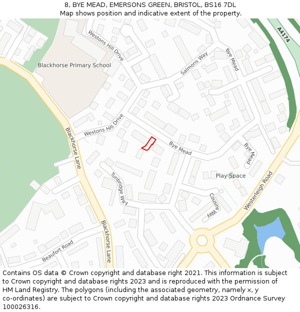 8, BYE MEAD, EMERSONS GREEN, BRISTOL, BS16 7DL: Location map and indicative extent of plot