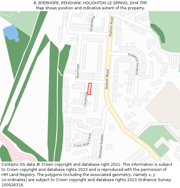 8, BYERHOPE, PENSHAW, HOUGHTON LE SPRING, DH4 7PR: Location map and indicative extent of plot