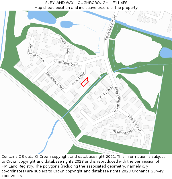 8, BYLAND WAY, LOUGHBOROUGH, LE11 4FS: Location map and indicative extent of plot